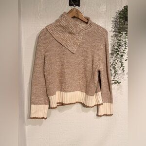 MARLED CABLE Split Turtleneck Sweater NWOT camel marl